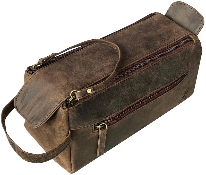 RUSTIC TOWN Buffalo Leather Toiletry Bag : Vintage Travel Shaving & Ditty Kit : for Toiletries, Cosmetics & More : Spacious Interior & Waterproof Lining : Compact, Fits Easily in Luggage - Image 1